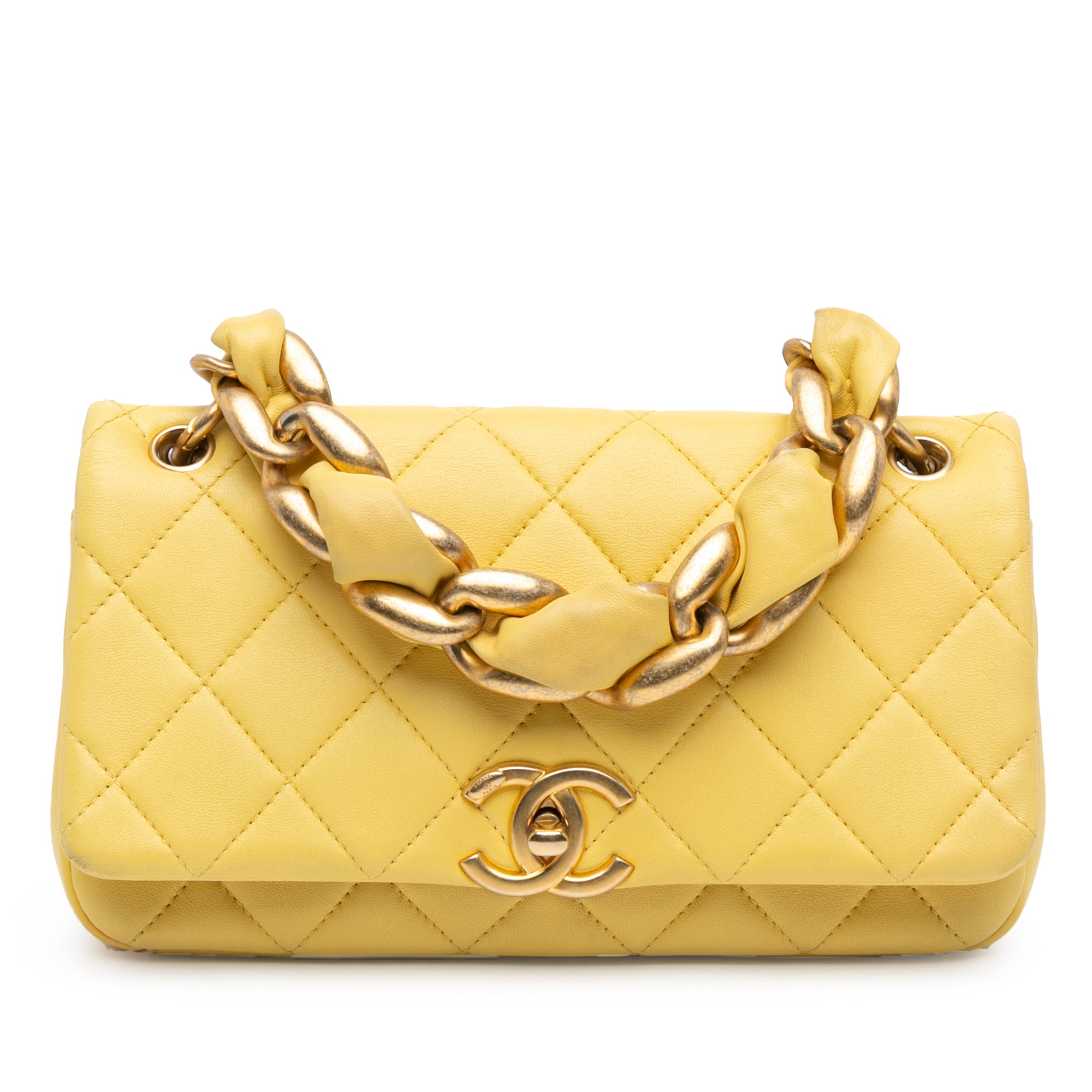 Chanel | Pre-Owned Quilted Lambskin Chain Is More Flap | Yellow