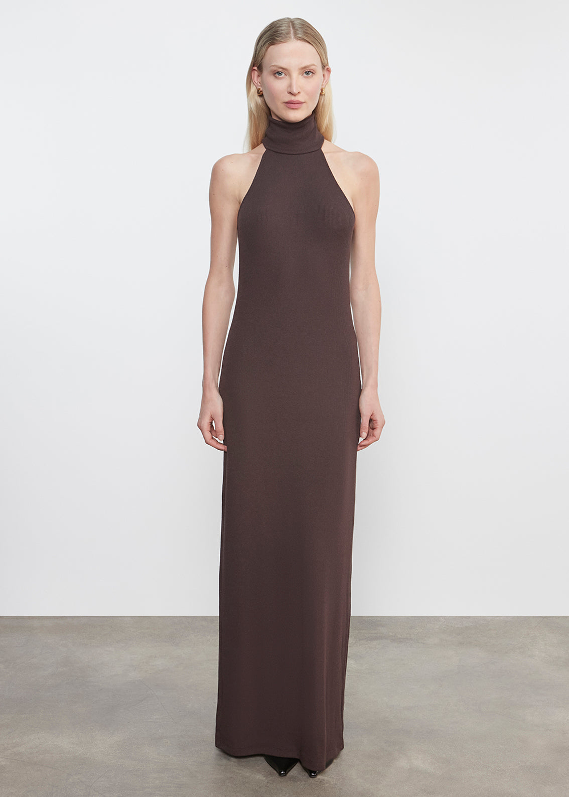 Knit Halter Turtleneck Dress | Bitter Brown