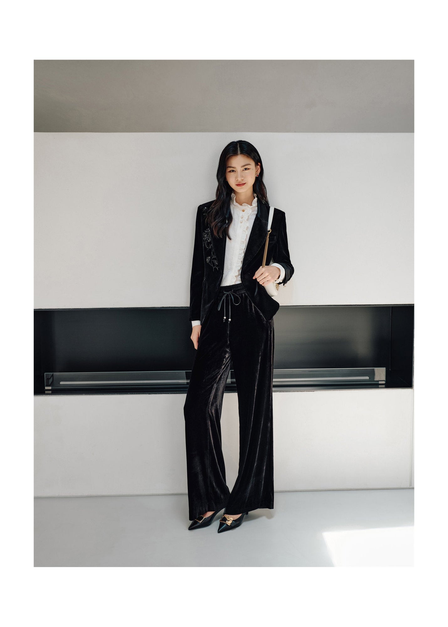 Velvet Wide-Leg Pants | Black