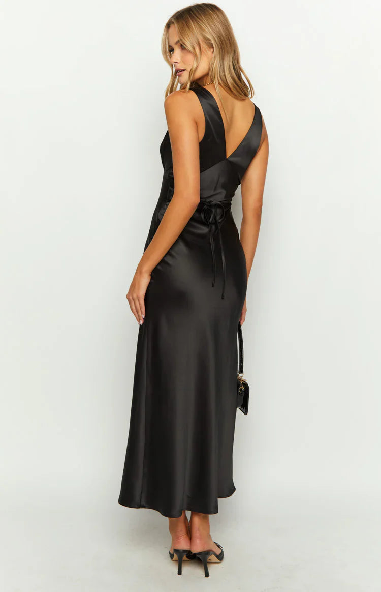 Verlaine Satin Maxi Dress | Black