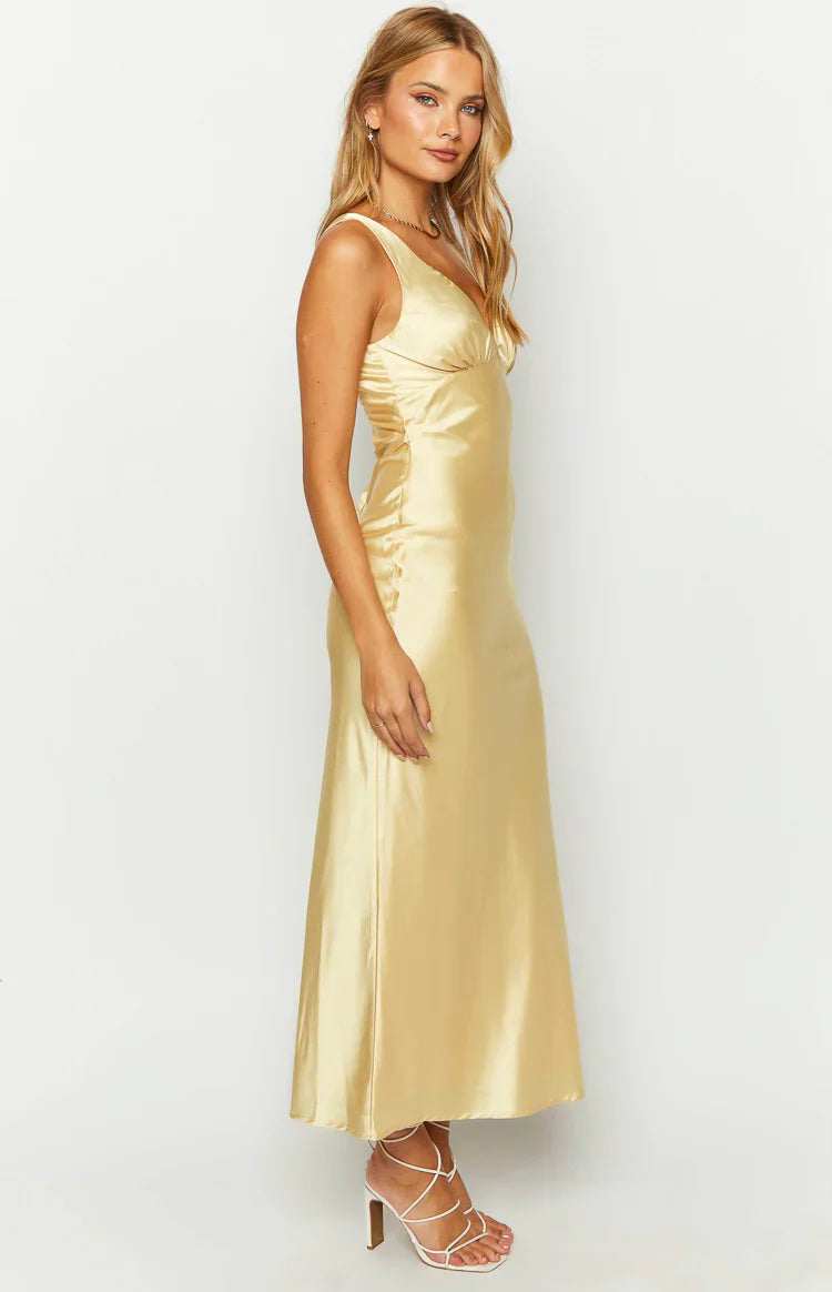 Verlaine Satin Maxi Dress | Yellow