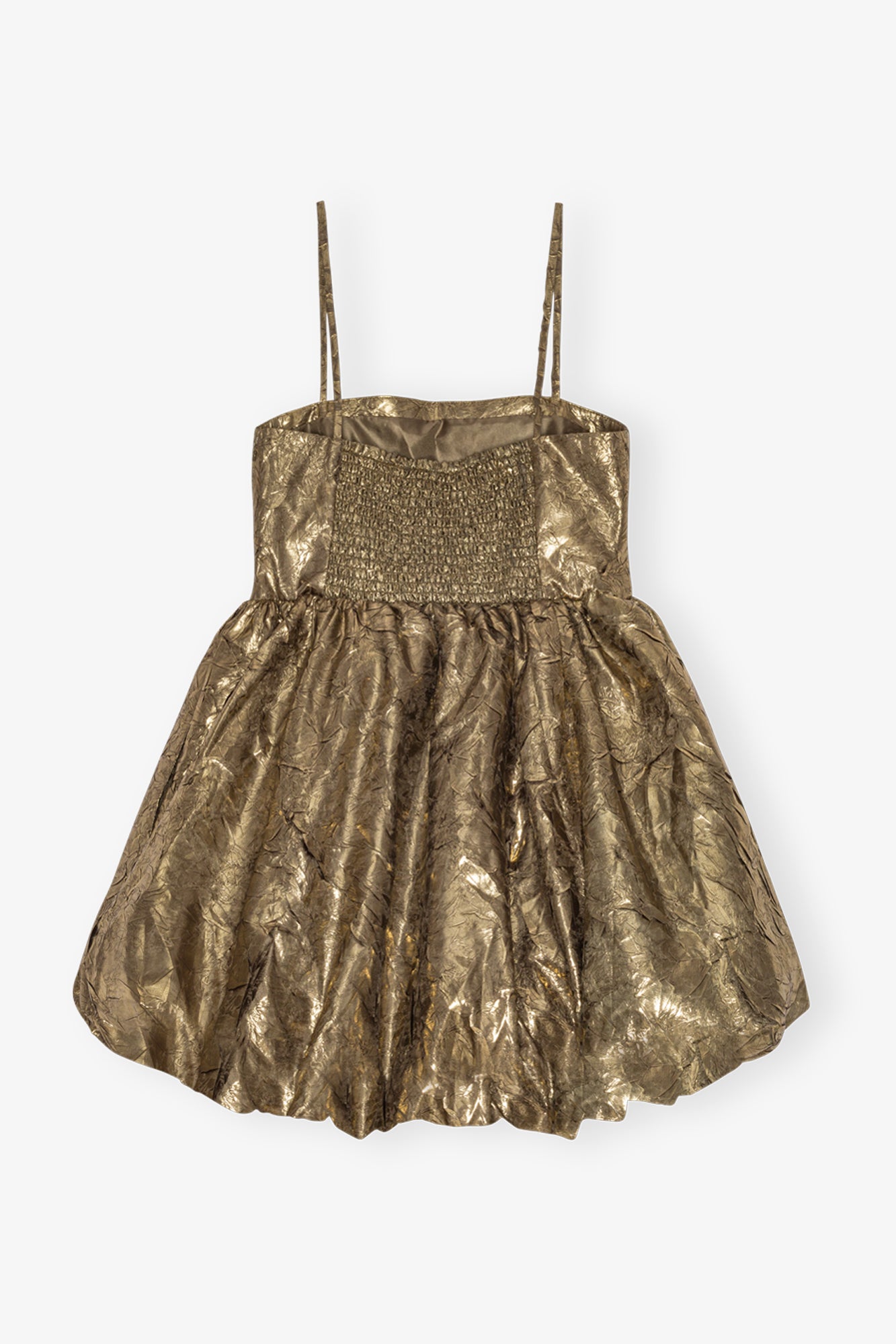 Shibori Pleat Strap Mini Dress | Gold