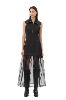 Fringed Organza Long Dress | Black