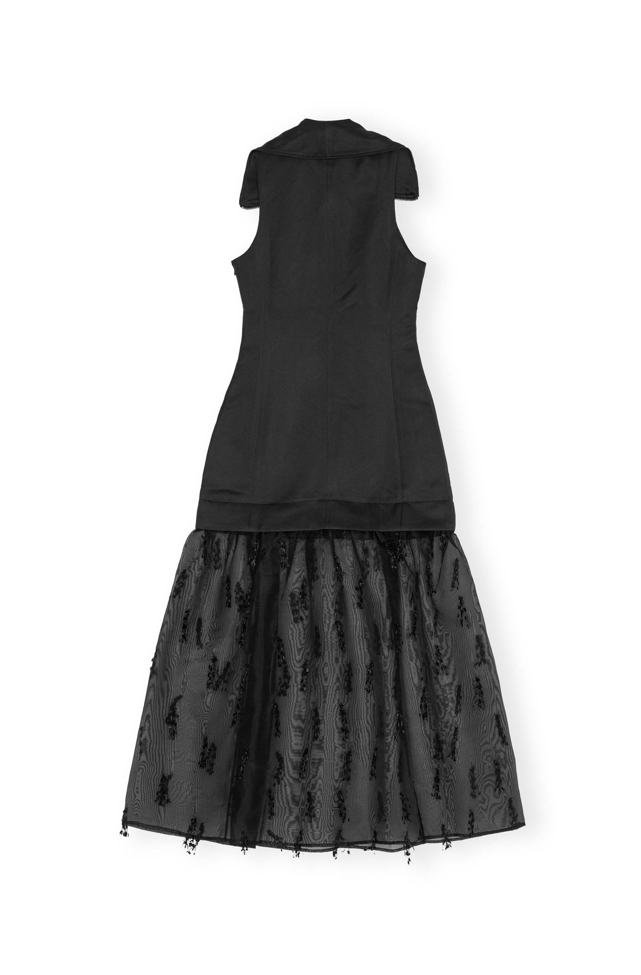 Fringed Organza Long Dress | Black