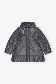 Shiny Quilt Midi Jacket | Black Sand