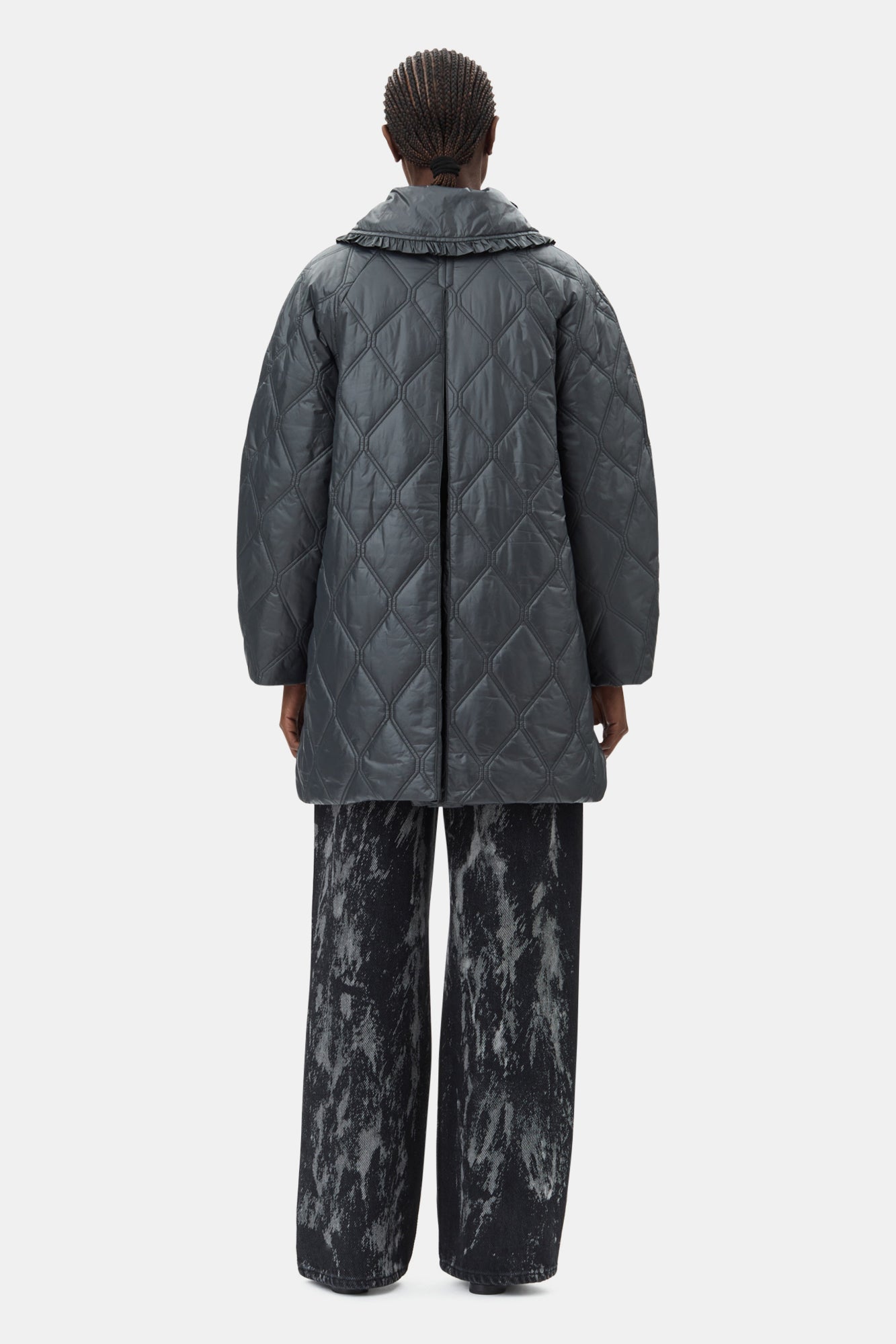 Shiny Quilt Midi Jacket | Black Sand