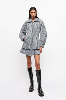 Cotton Tweed Curve Sleeve Jacket | Celestial Blue