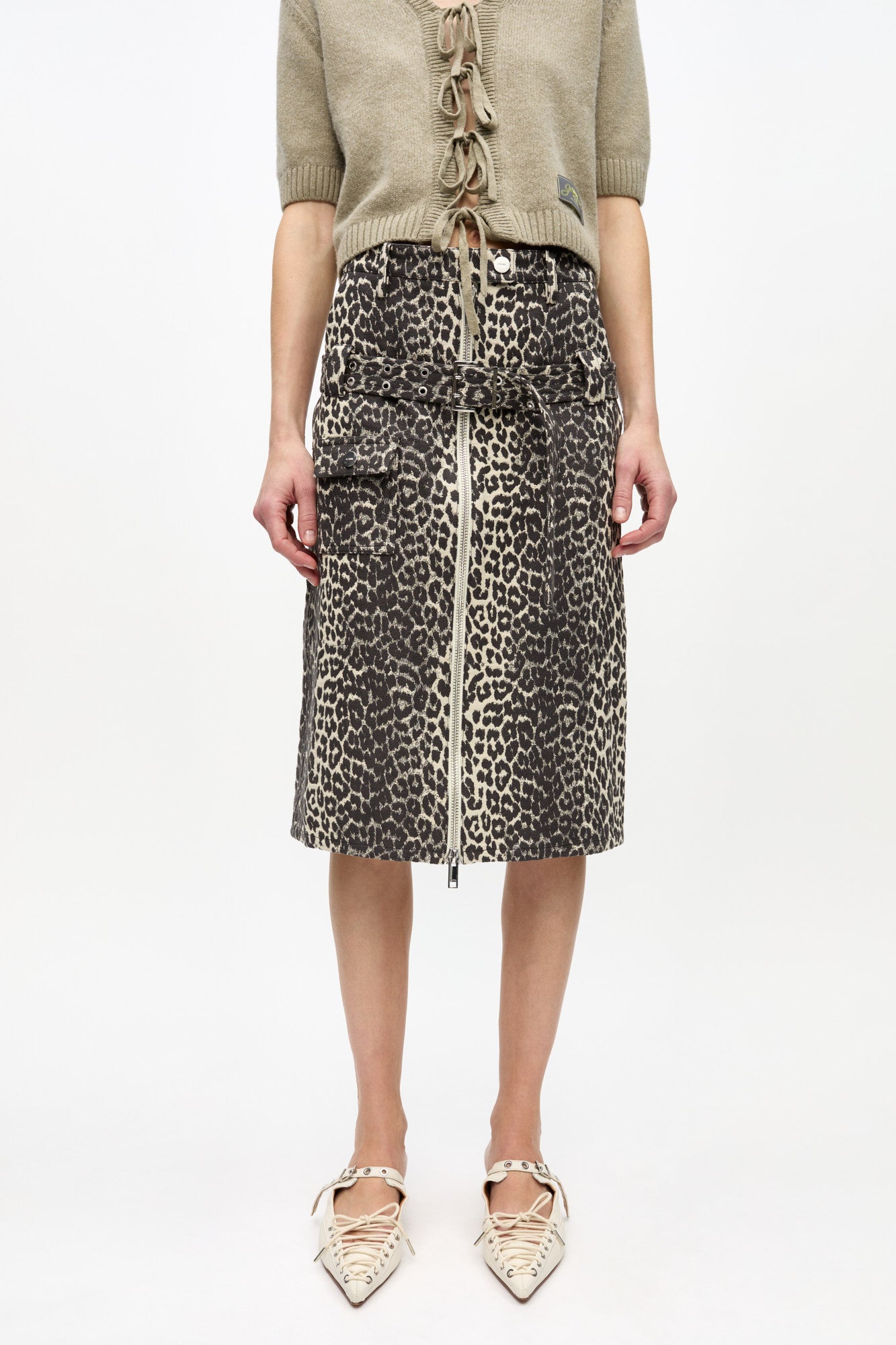 Cotton Tweed Midi Skirt | Leopard