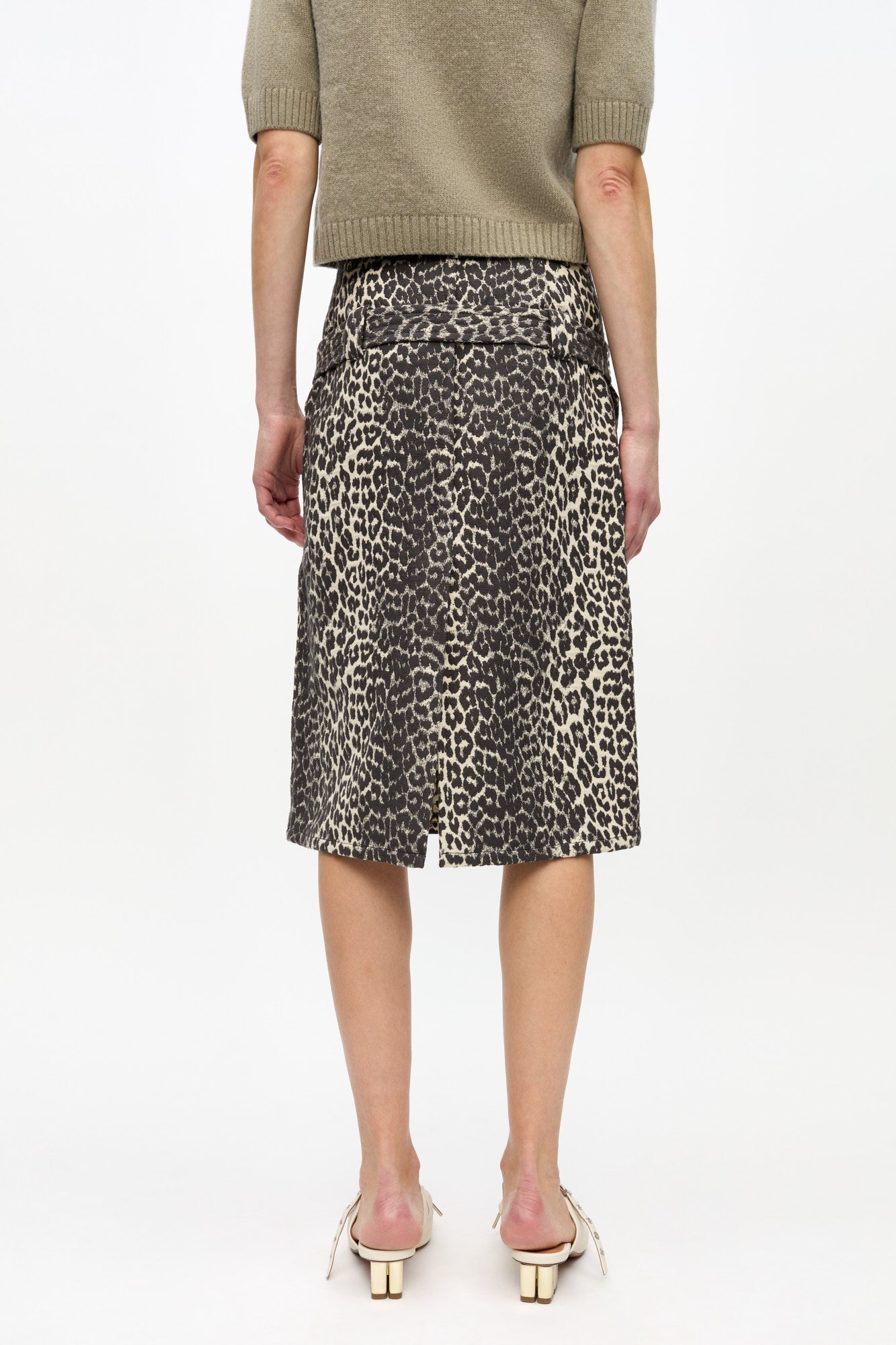 Cotton Tweed Midi Skirt | Leopard