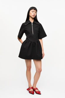 Bonded Crepe Half Zip-Closure Mini Dress | Black