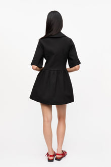 Bonded Crepe Half Zip-Closure Mini Dress | Black