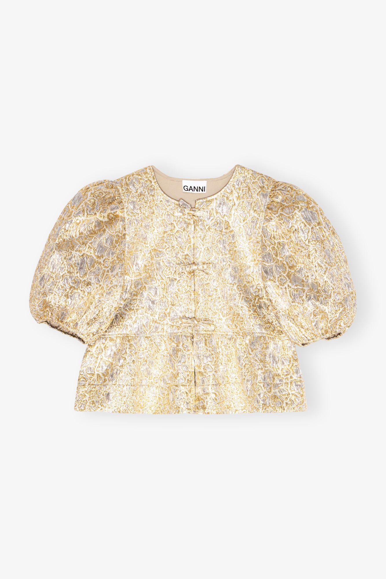 Metallic Cloque Peplum Blouse | Gold/Silver