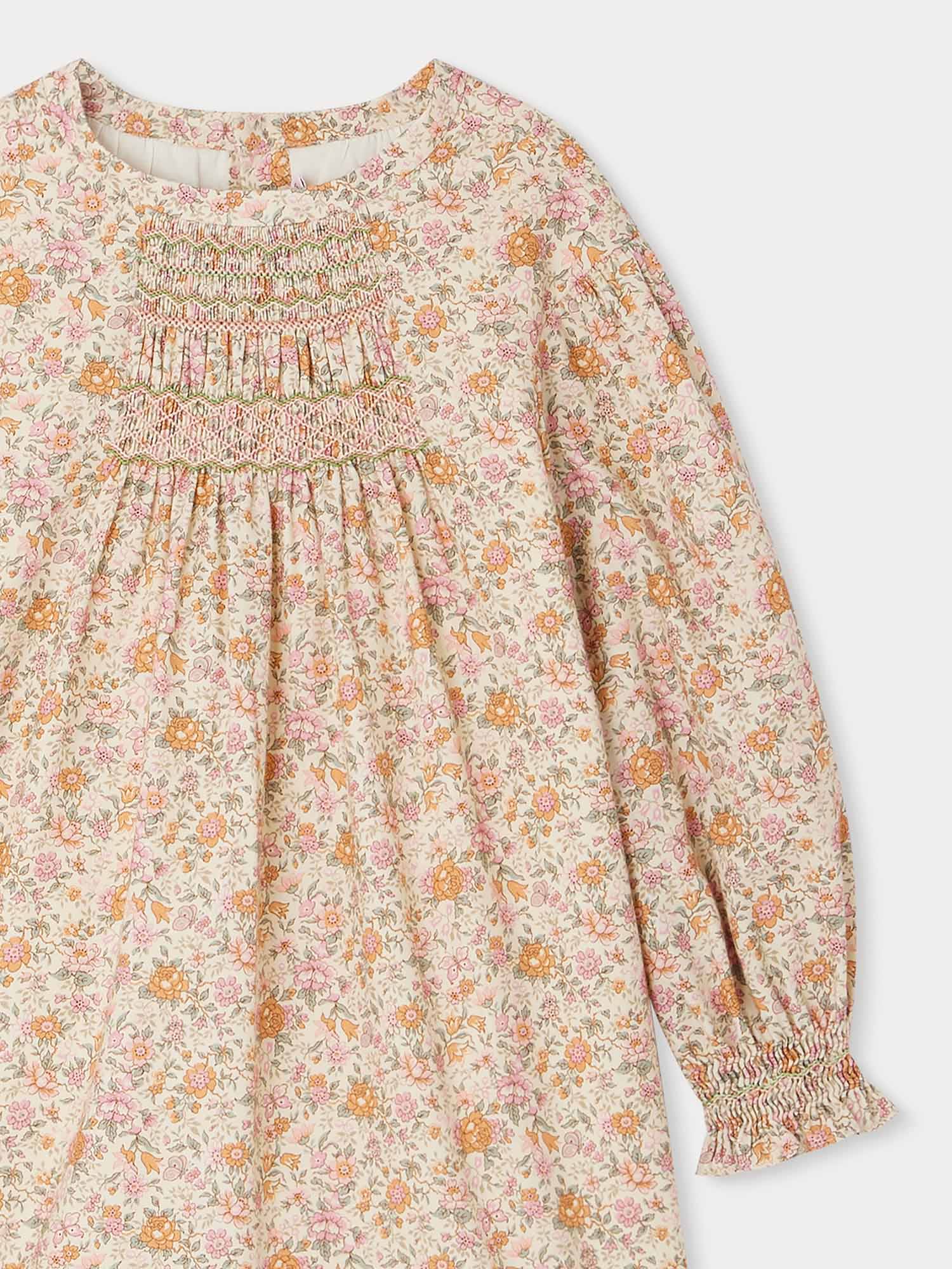 Girl | Divine Dress In Cotton And Wool Liberty Fabric | Baby Pink