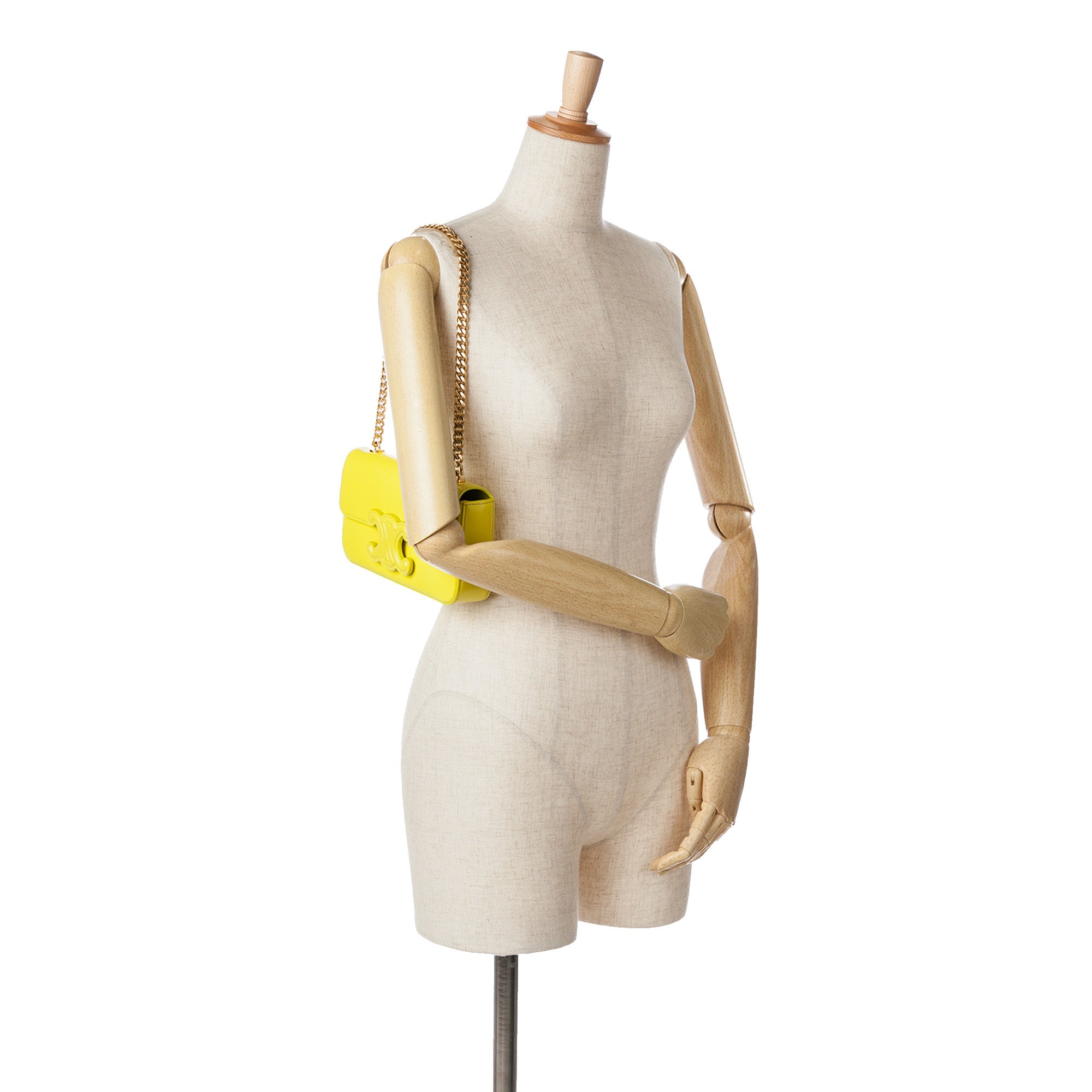 Celine | Pre-Owned Calfskin Cuir Triomphe Chain Shoulder Bag - I | Yellow/Neon Yellow