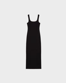 The Rudsak WANDA - 8524035 Black is a sleeveless womens maxi dress with a square neckline, ankle-length cut, and stretch performance fabric, shown against a plain white background for a sleek modern look.