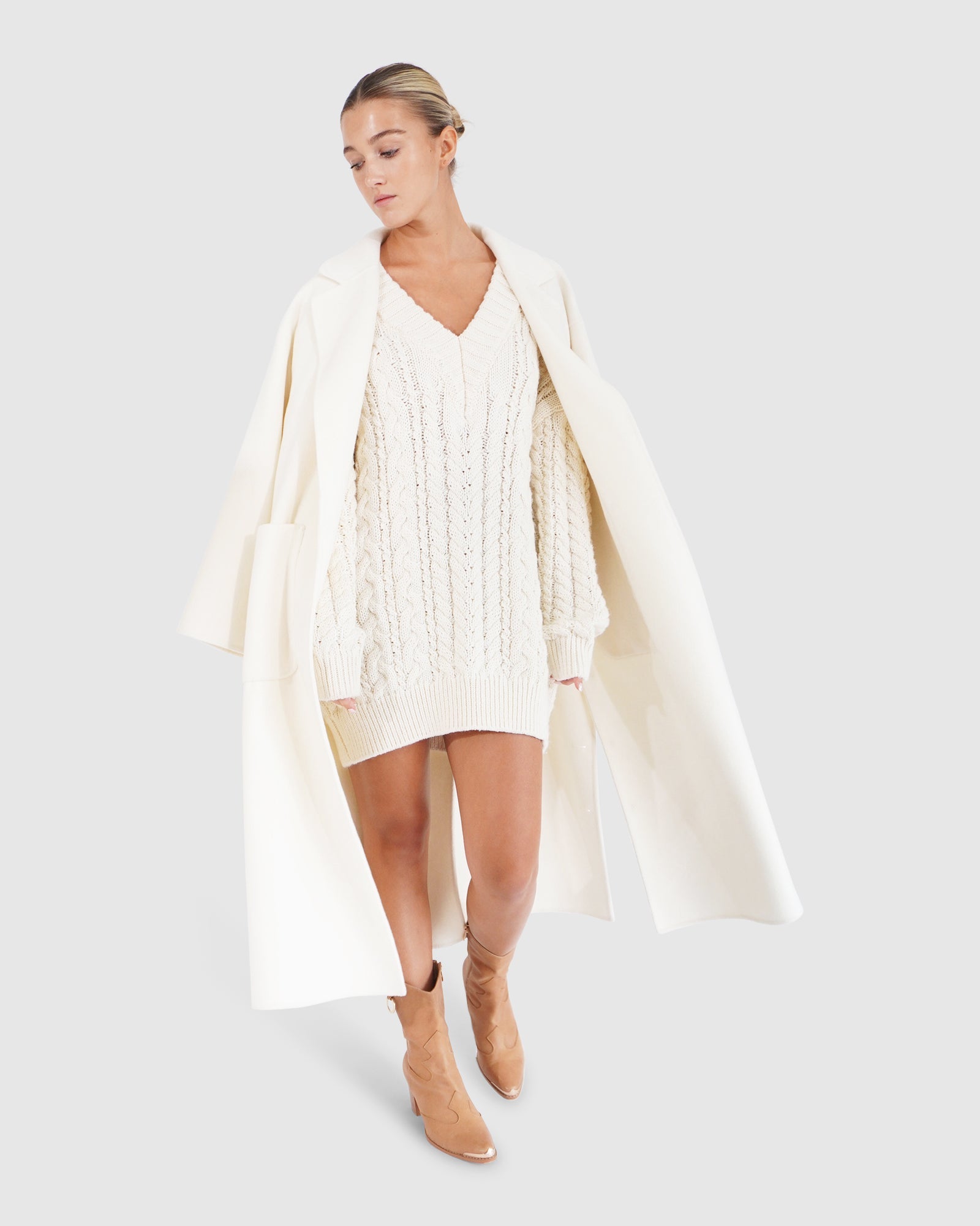 Wide Awake Split Hem Overcoat | Women | Cream