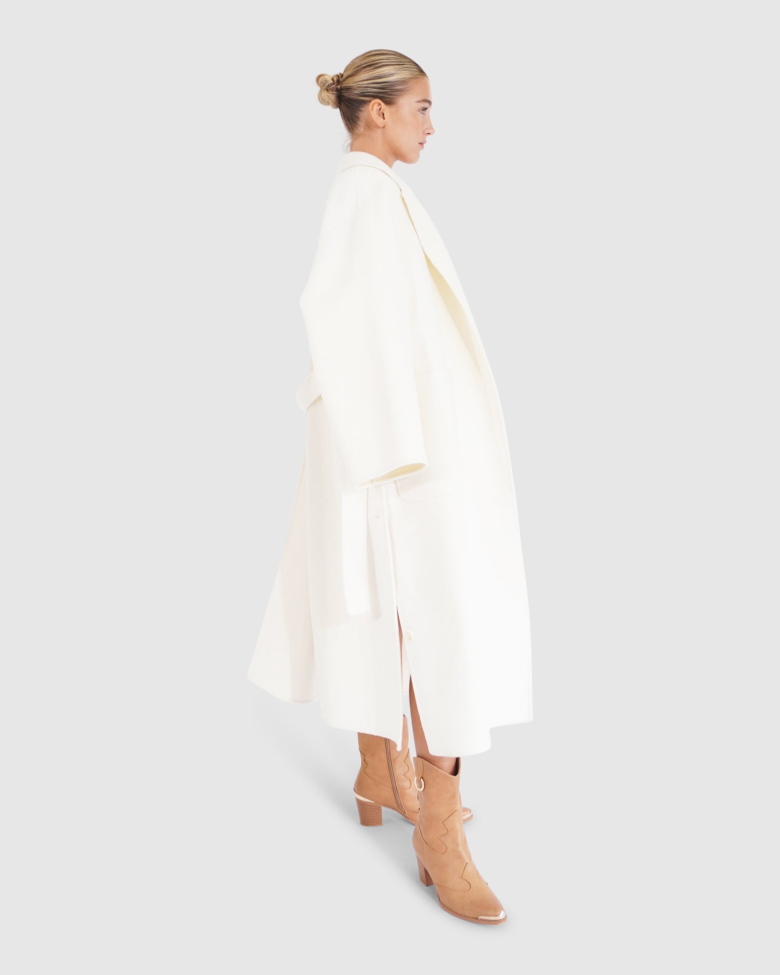 Wide Awake Split Hem Overcoat | Women | Cream