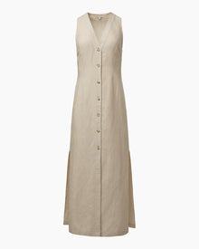 Womens | Air Linen Button Down Maxi Dress | Jute/White