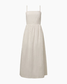 Womens | Air Linen Straight Neck Maxi Dress | White