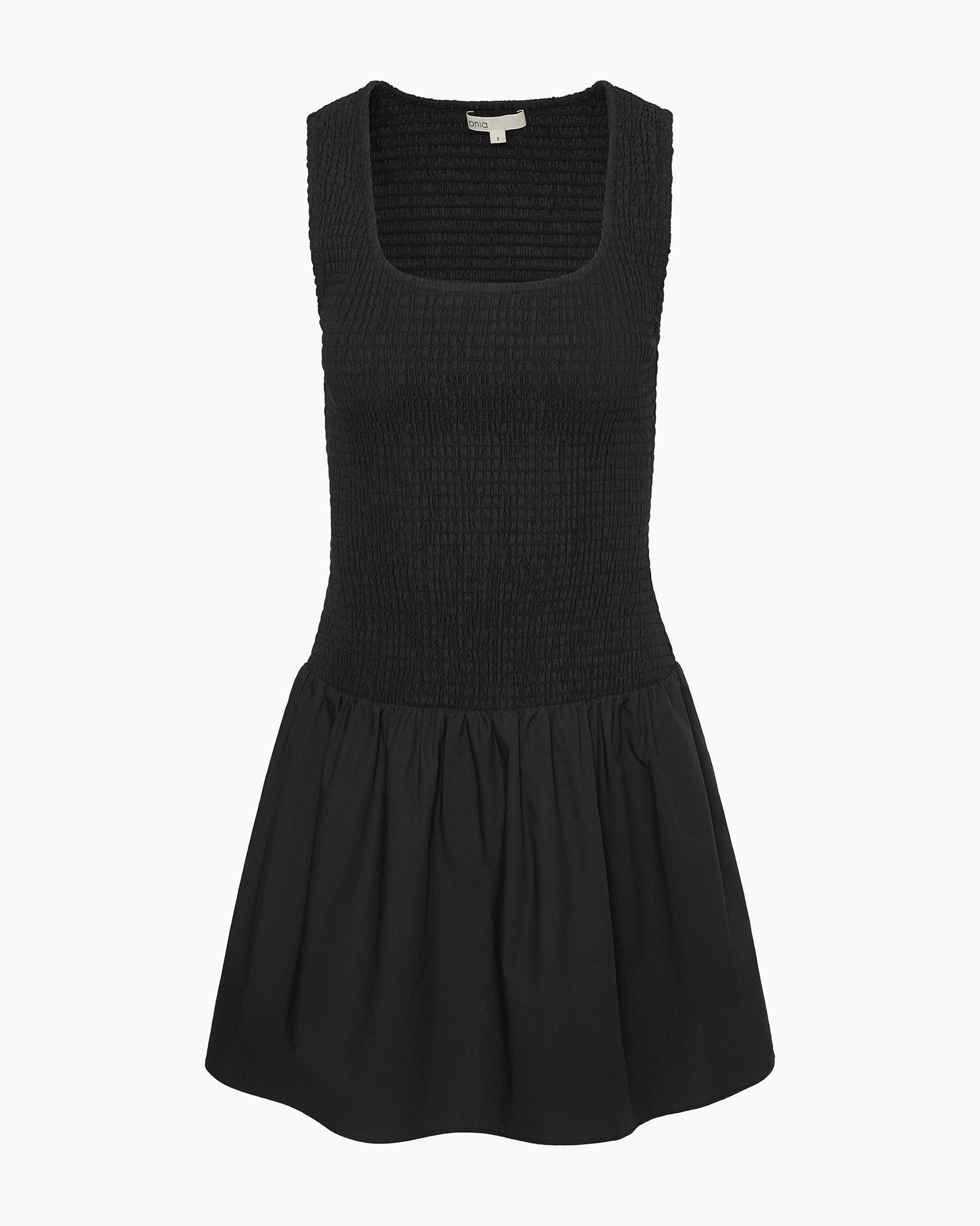 Womens | Poplin Smocked Mini Dress | Black