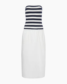 Womens | Crochet Knit Poplin Maxi Dress | Deep Navy/White