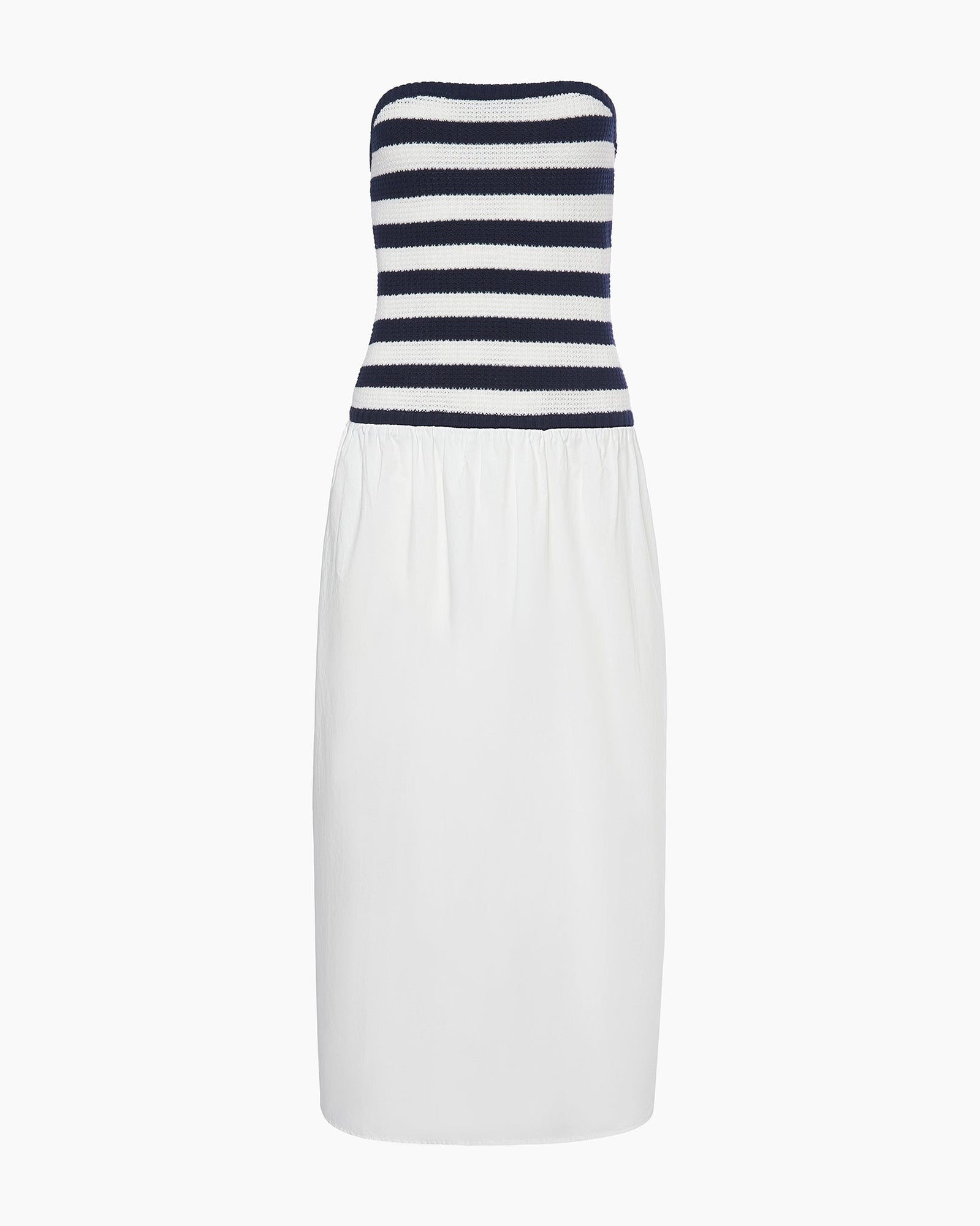 Womens | Crochet Knit Poplin Maxi Dress | Deep Navy/White