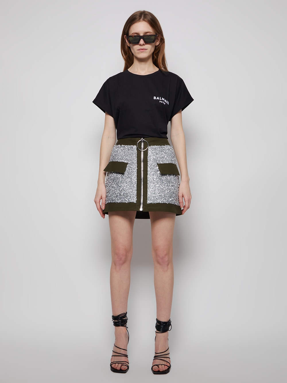 Balmain | Low-rise Tweed And Canvas Mini Skirt Silver And Black