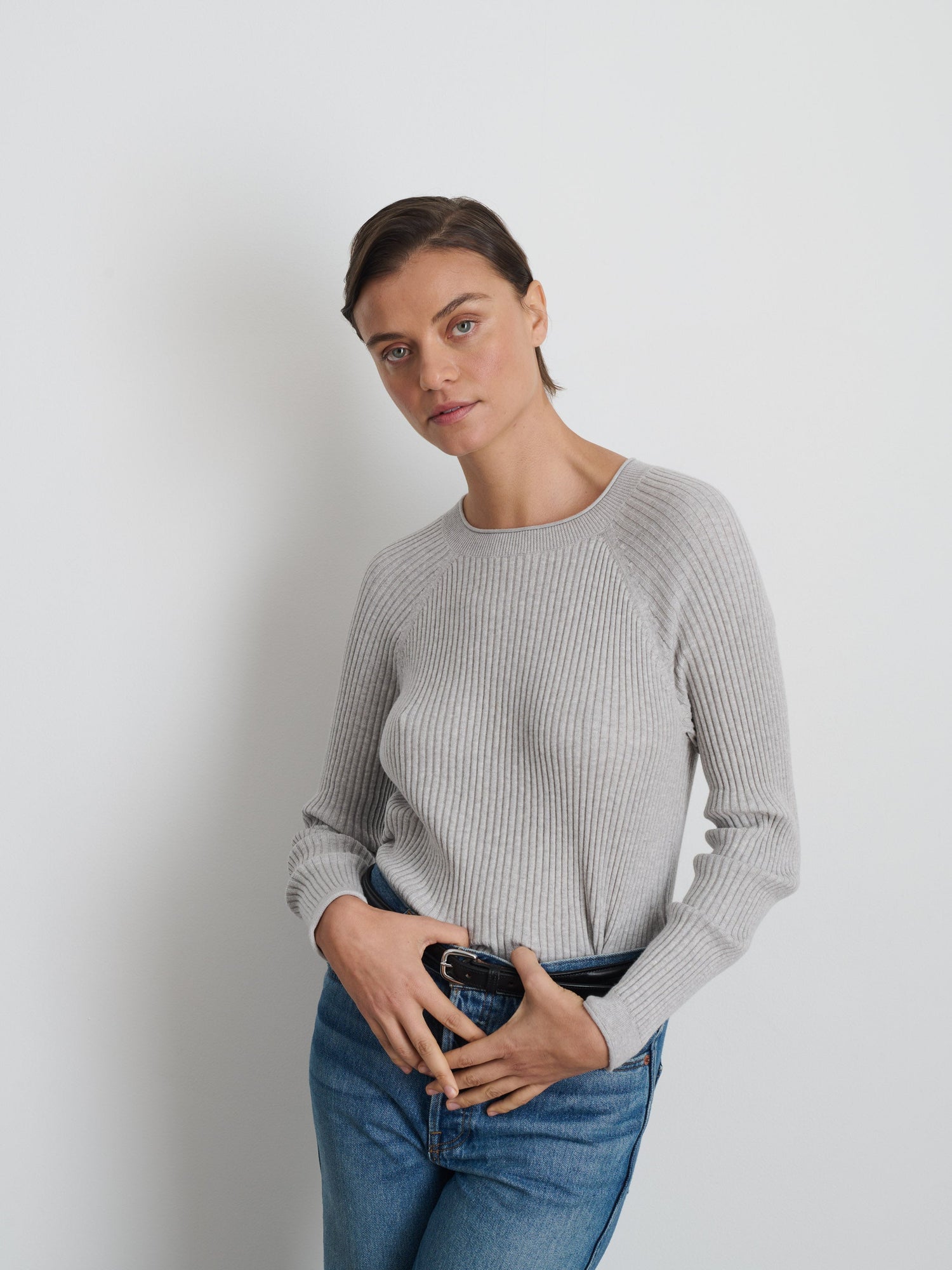 Women | Ribbed Crewneck Sweater | Heather Grey