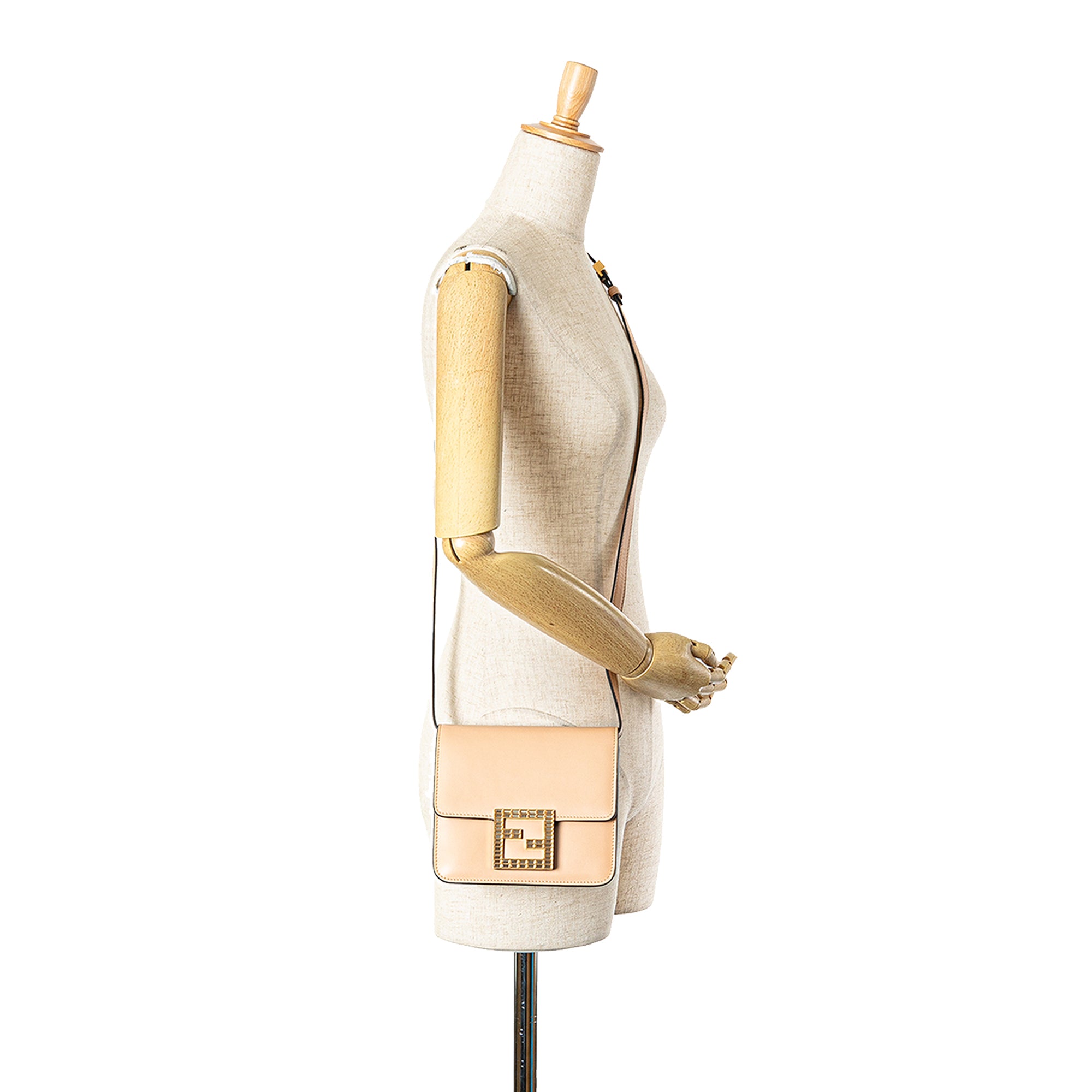 Fendi | Pre-Owned Leather Crystal Fab Crossbody | Brown/Beige