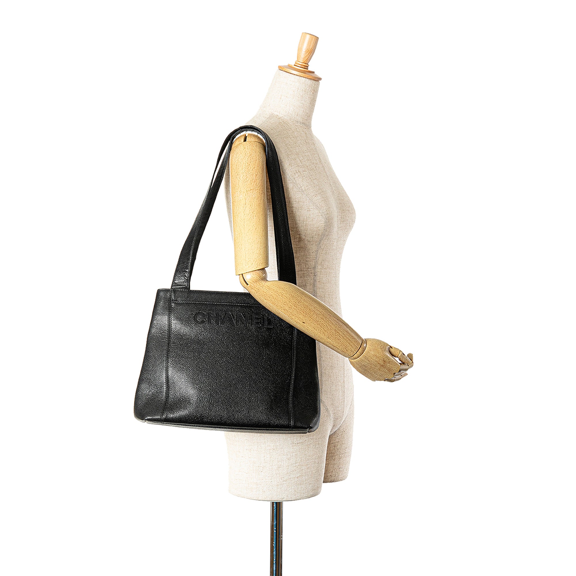 Chanel | Pre-Owned Embroidered Caviar Logo Shoulder Bag | Black