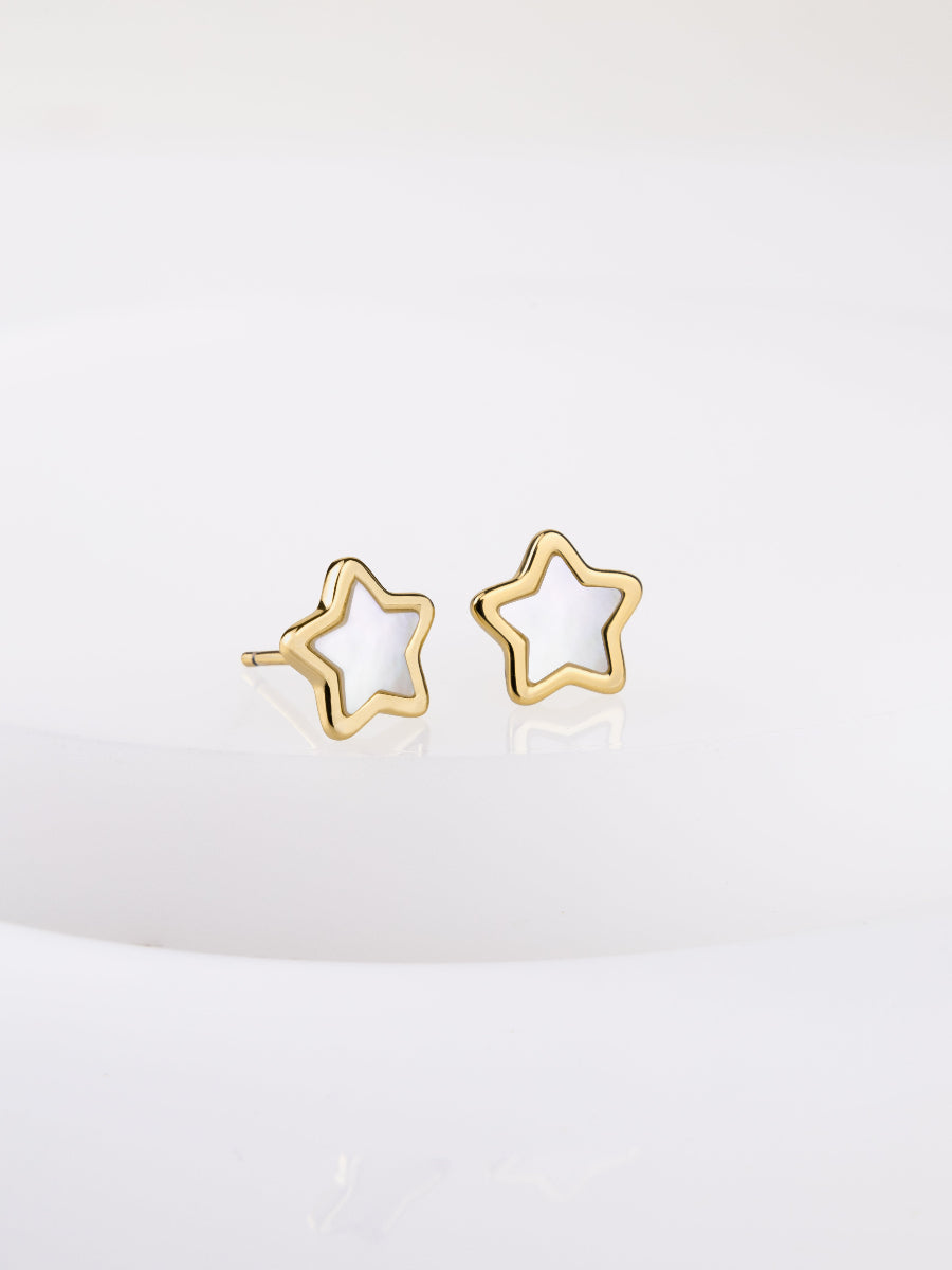 Star Stud Earrings | Mother of Pearl | 14K Gold Plated Brass