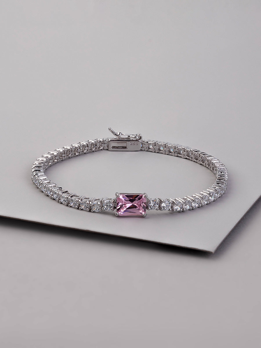Pave 925 Sterling Baguette Pink Tennis Bracelet | 5A Grade Cubic Zirconia | 925 Sterling Silver