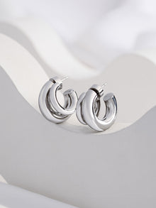 Hailey Double Nano Hoop 9mm Earrings  | Silver Rhodium Plated Brass