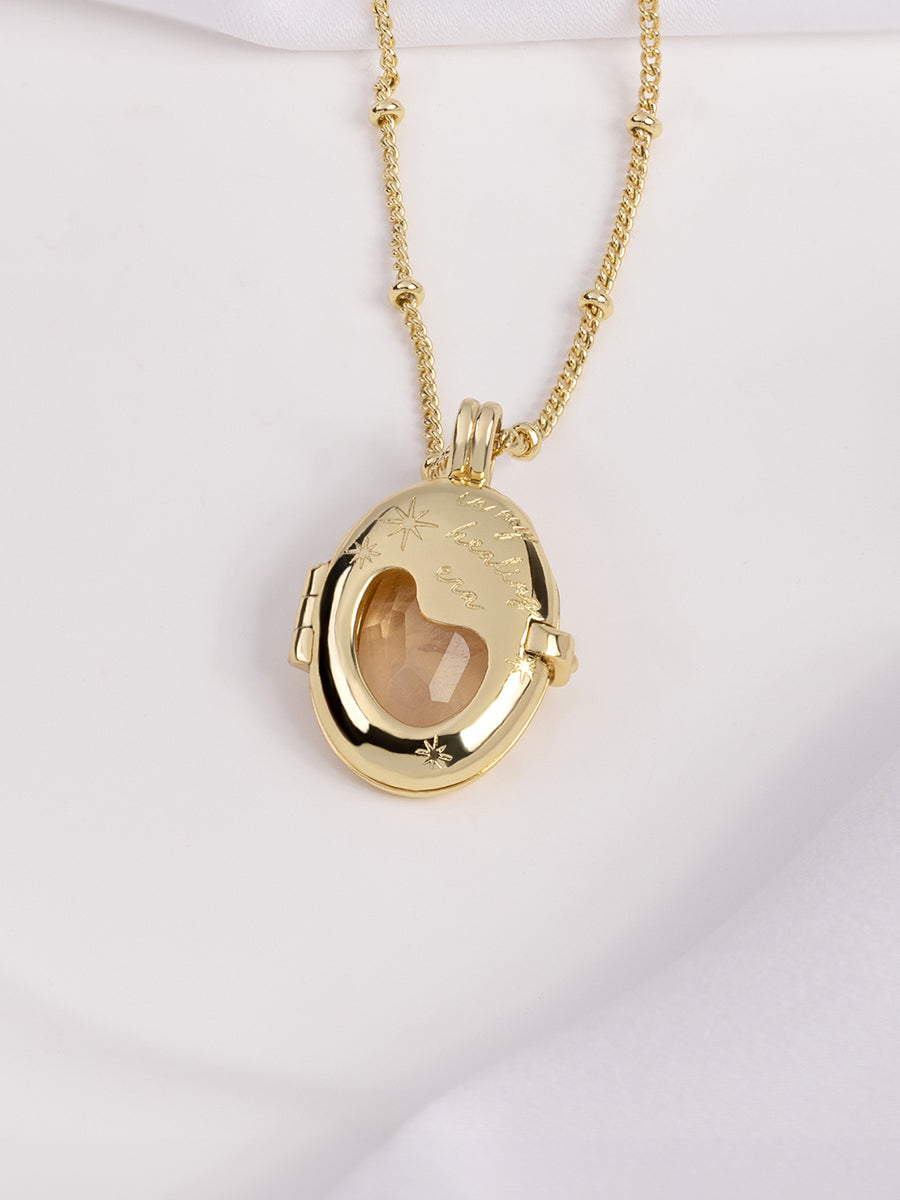 Healing Rose Quartz Locket Necklace | Rose Quartz | 14K Gold Plated Brass
