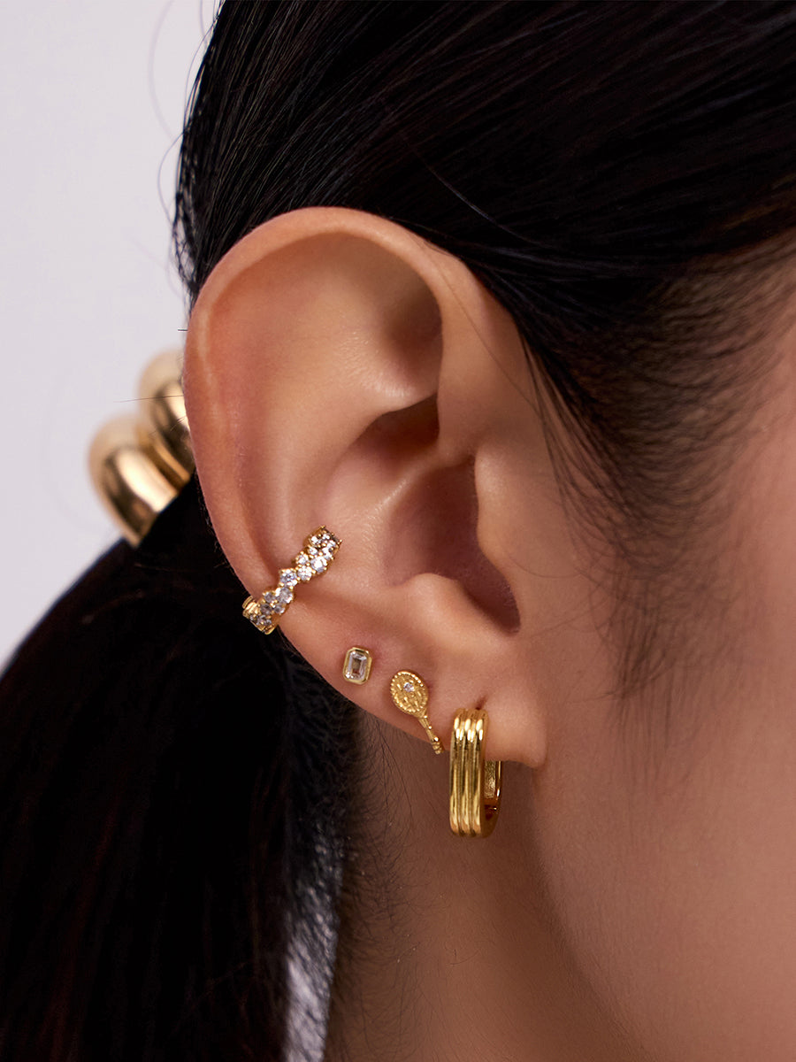 Tennis Your Way Flat Back Earring | 5A Grade Cubic Zirconia | 14K Gold Plated Brass