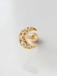 Crescent Diamante Barbell Earring | 5A Grade Cubic Zirconia | 14K Gold Plated Brass