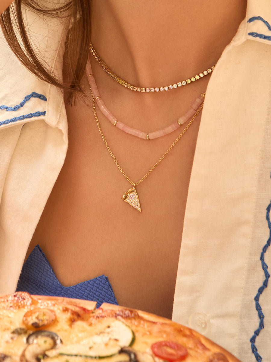 Pizza Slice Necklace | 5A Grade Cubic Zirconia | 14K Gold Plated Brass