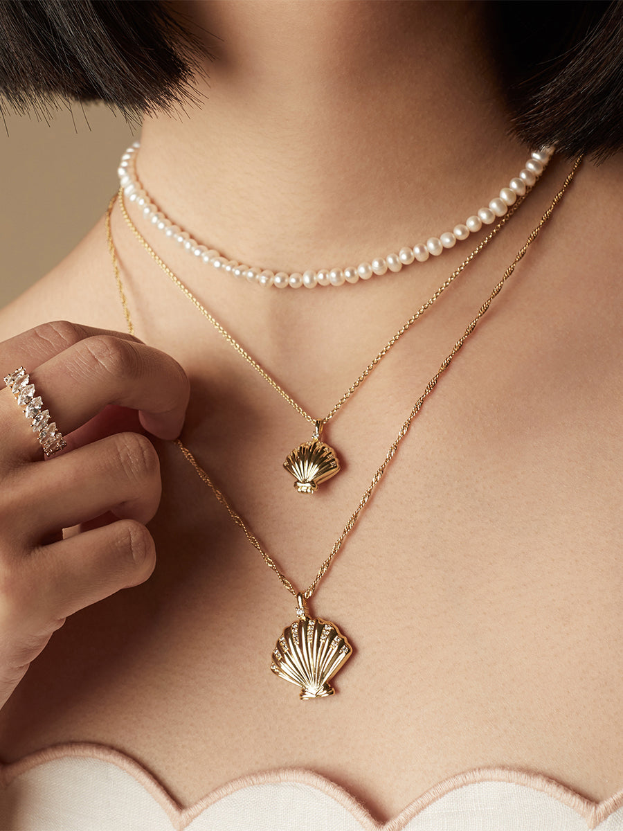 Sundaze Shell Locket Necklace | Natural Gemstone | 14K Gold Plated Brass