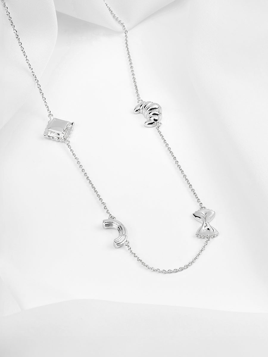 Food Party Charms Necklace | 5A Grade Cubic Zirconia | Silver Rhodium Plated Brass