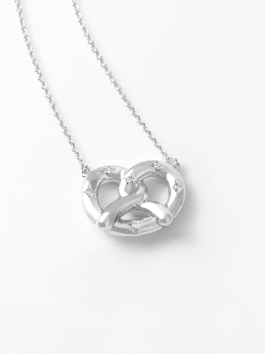 Pretzel Necklace | 5A Grade Cubic Zirconia | Silver Rhodium Plated Brass