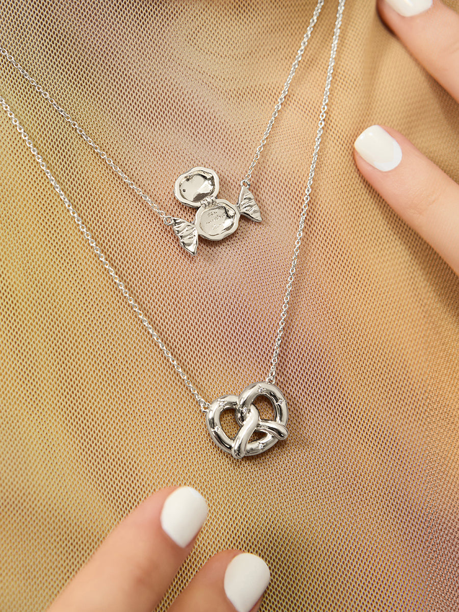 Pretzel Necklace | 5A Grade Cubic Zirconia | Silver Rhodium Plated Brass