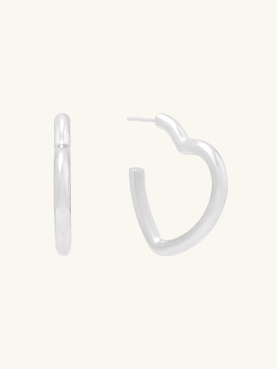 Hailey Heart Hoop Earrings | Silver Rhodium Plated Brass