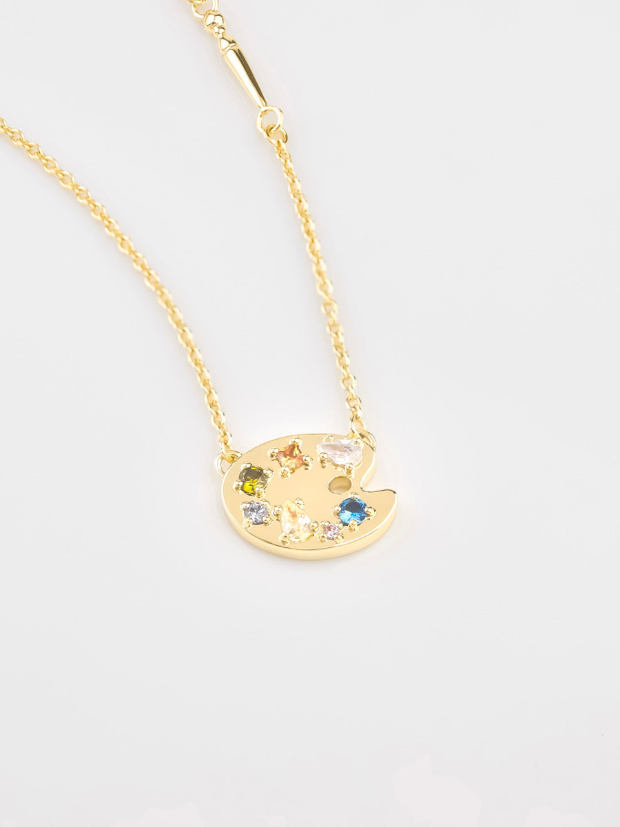 Art Palette Necklace | 5A Grade Cubic Zirconia | 14K Gold Plated Brass