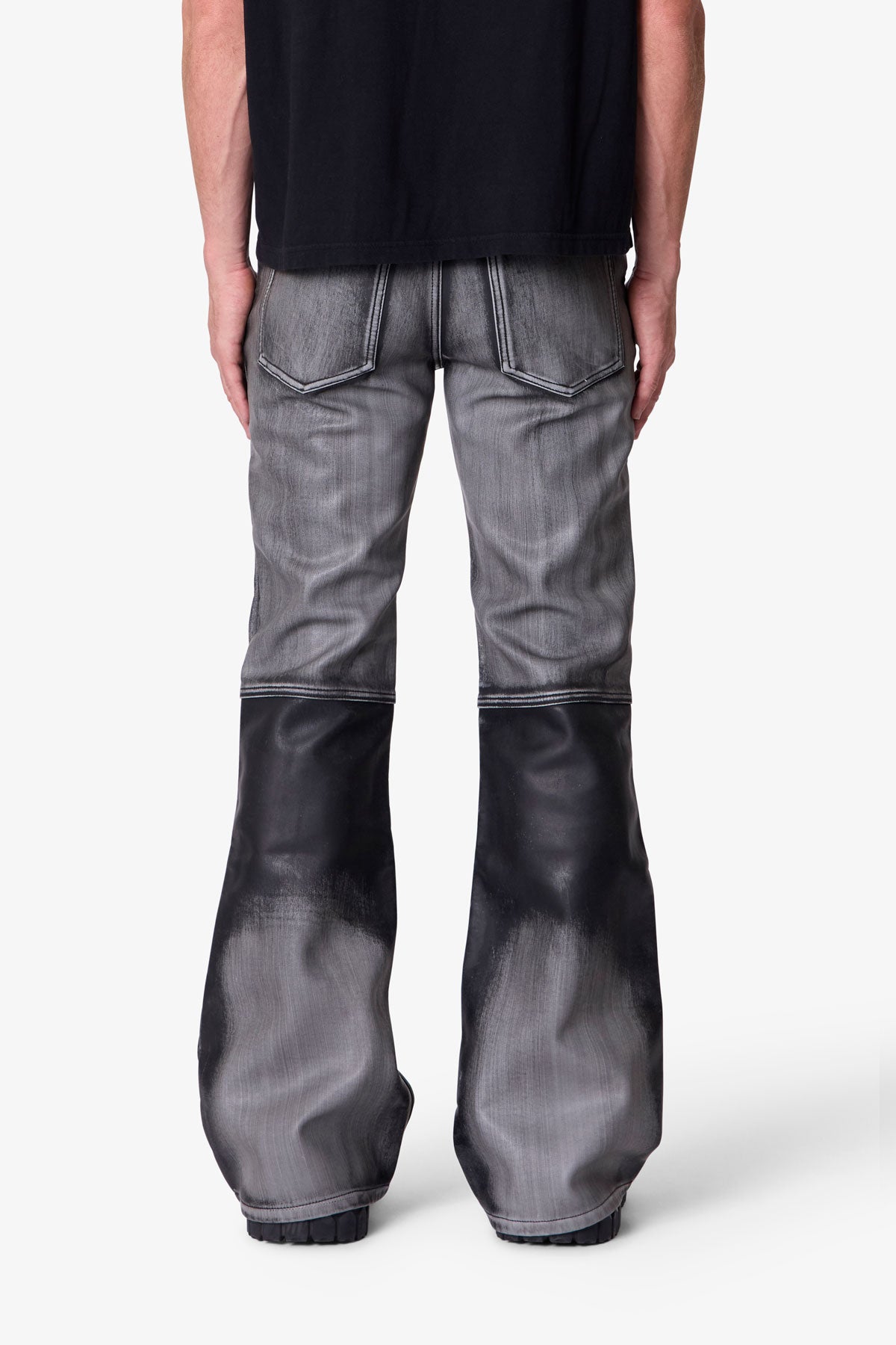 Washed Leather Flare Pants | Black