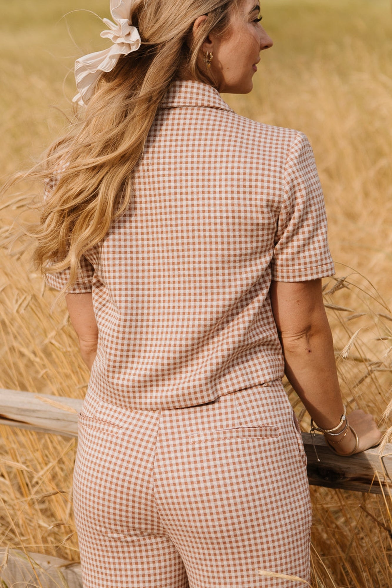 Women | Drew Blouse | Tan x Gingham