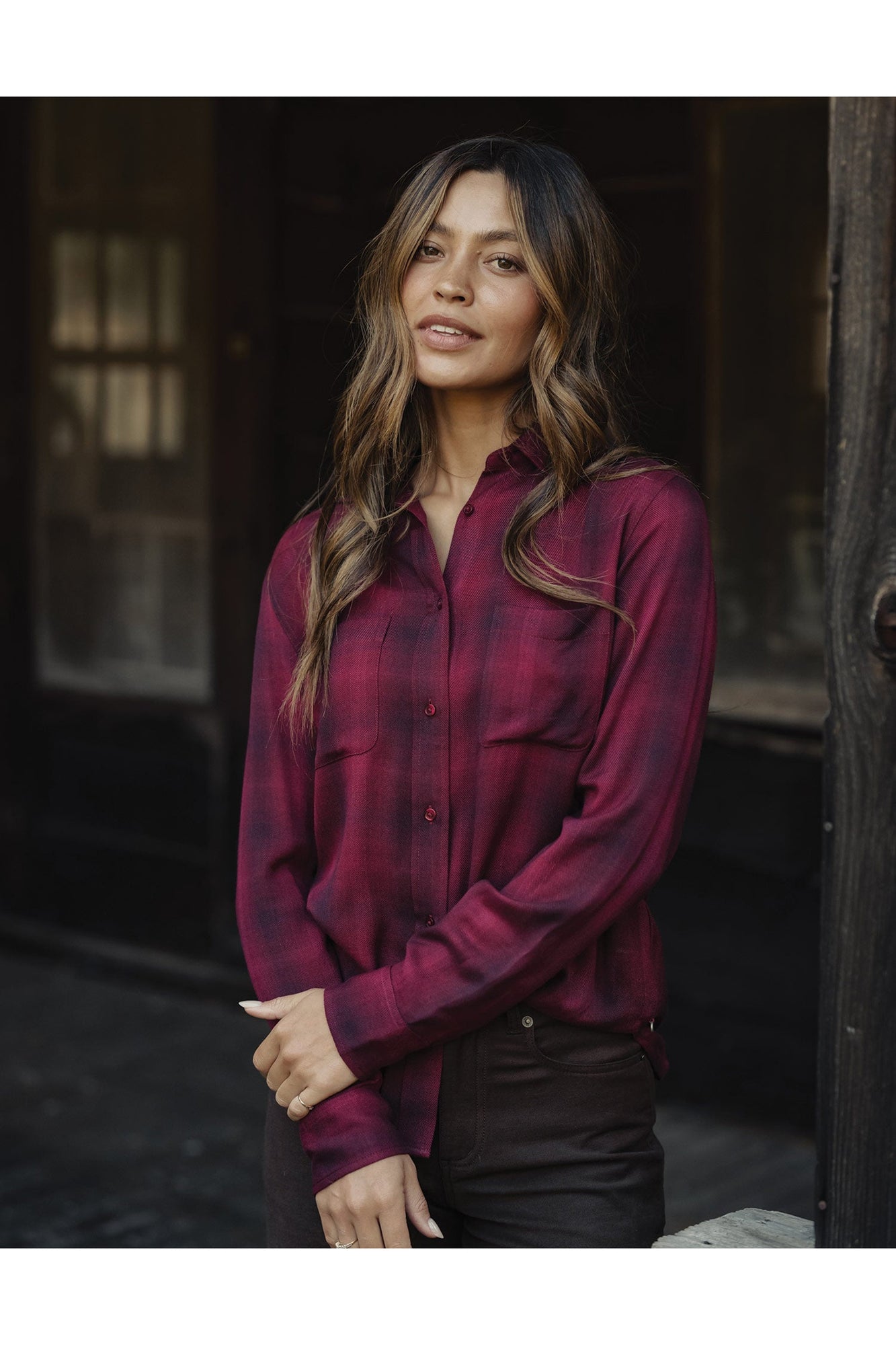 Women | Harper Button Up | Fig Plaid