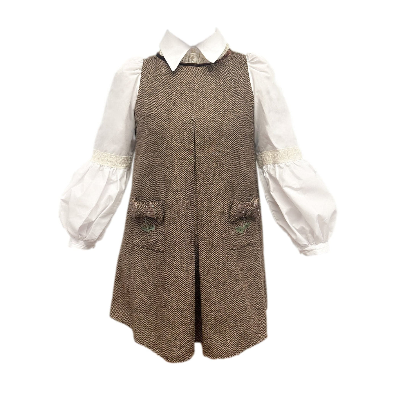 Women | Herringbone Tweed Mom Dress | Brown x White