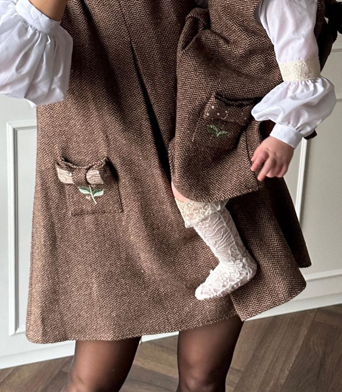 Women | Herringbone Tweed Mom Dress | Brown x White