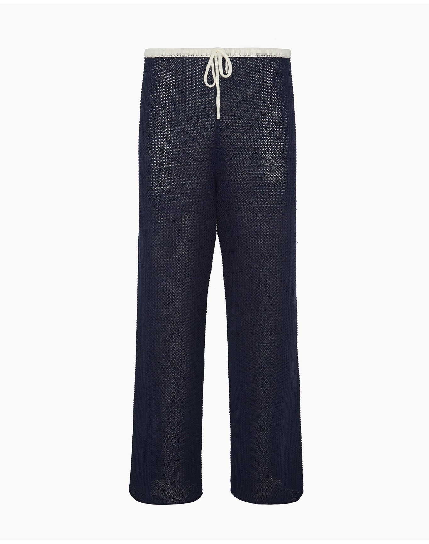 Women | Linen Knit Drawstring Pant | Noir Navy x Egret