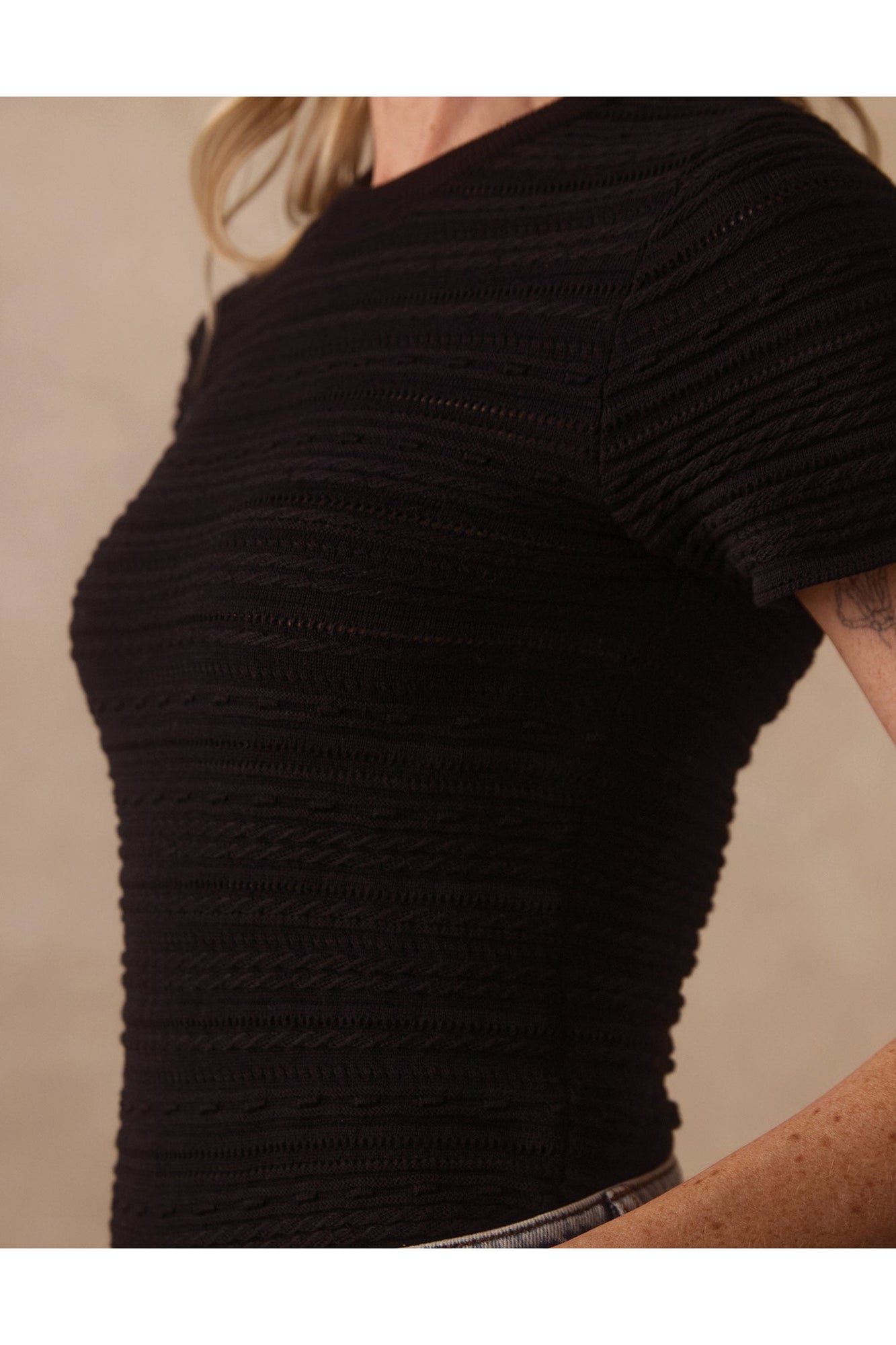 Women | Marie Novelty Stitch Tee | Black